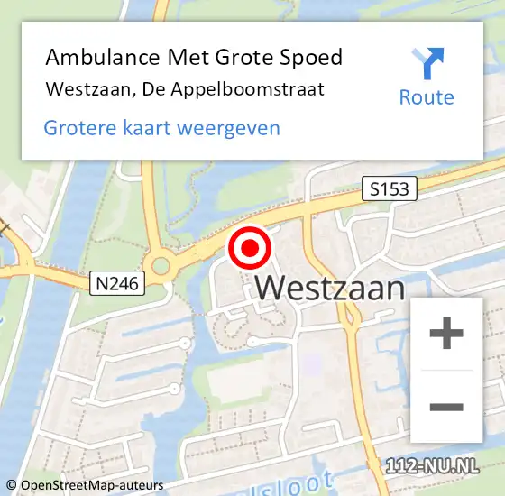 Locatie op kaart van de 112 melding: Ambulance Met Grote Spoed Naar Westzaan, De Appelboomstraat op 10 juli 2024 00:07