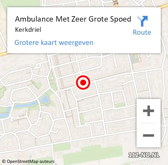 Locatie op kaart van de 112 melding: Ambulance Met Zeer Grote Spoed Naar Kerkdriel op 10 juli 2024 00:30