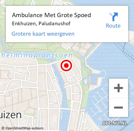 Locatie op kaart van de 112 melding: Ambulance Met Grote Spoed Naar Enkhuizen, Paludanushof op 10 juli 2024 00:37