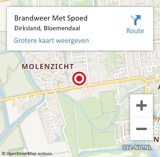 Locatie op kaart van de 112 melding: Brandweer Met Spoed Naar Dirksland, Bloemendaal op 10 juli 2024 01:22