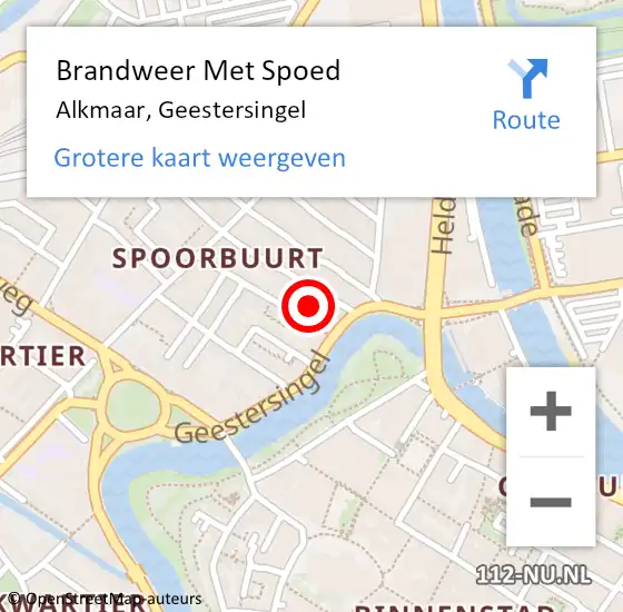 Locatie op kaart van de 112 melding: Brandweer Met Spoed Naar Alkmaar, Geestersingel op 10 juli 2024 01:23