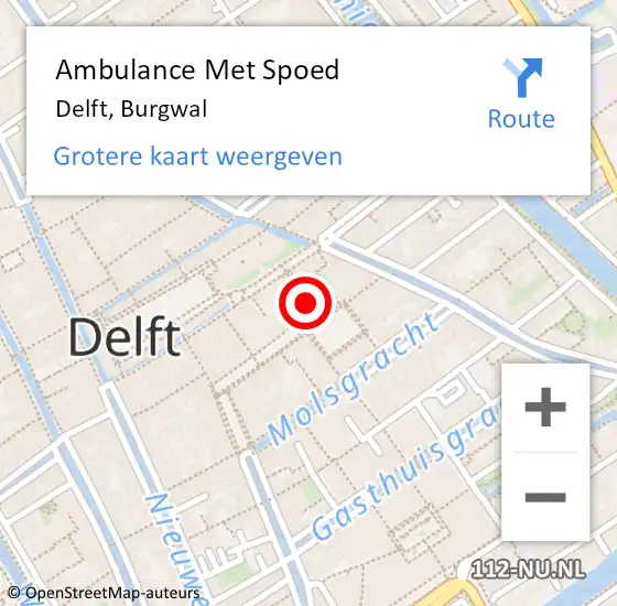 Locatie op kaart van de 112 melding: Ambulance Met Spoed Naar Delft, Burgwal op 10 juli 2024 01:30