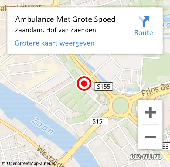 Locatie op kaart van de 112 melding: Ambulance Met Grote Spoed Naar Zaandam, Hof van Zaenden op 10 juli 2024 03:39