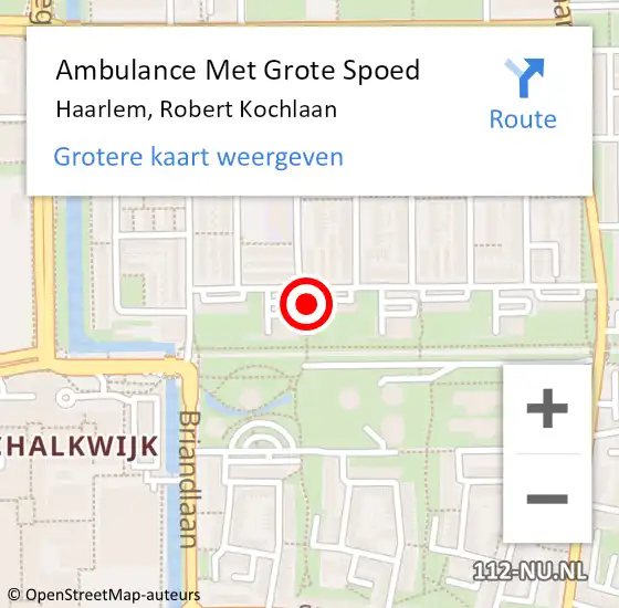 Locatie op kaart van de 112 melding: Ambulance Met Grote Spoed Naar Haarlem, Robert Kochlaan op 10 juli 2024 04:53