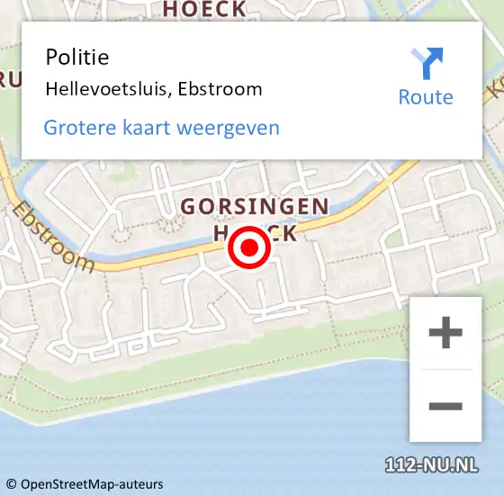 Locatie op kaart van de 112 melding: Politie Hellevoetsluis, Ebstroom op 10 juli 2024 05:25