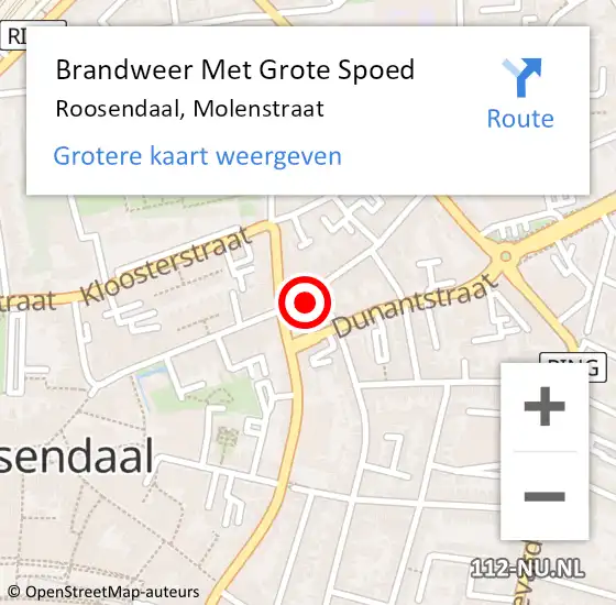 Locatie op kaart van de 112 melding: Brandweer Met Grote Spoed Naar Roosendaal, Molenstraat op 10 juli 2024 05:33