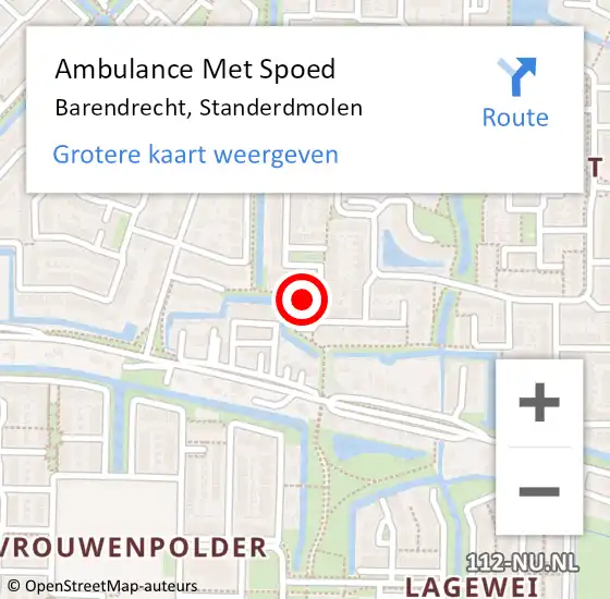 Locatie op kaart van de 112 melding: Ambulance Met Spoed Naar Barendrecht, Standerdmolen op 10 juli 2024 05:41