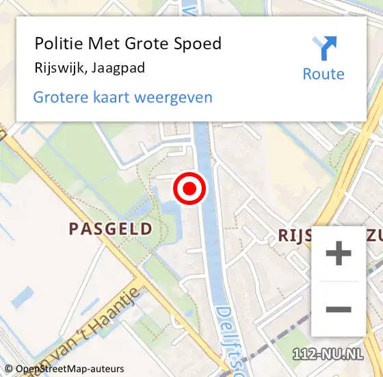 Locatie op kaart van de 112 melding: Politie Met Grote Spoed Naar Rijswijk, Jaagpad op 10 juli 2024 06:21