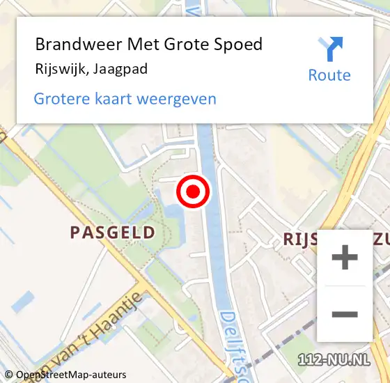 Locatie op kaart van de 112 melding: Brandweer Met Grote Spoed Naar Rijswijk, Jaagpad op 10 juli 2024 06:21