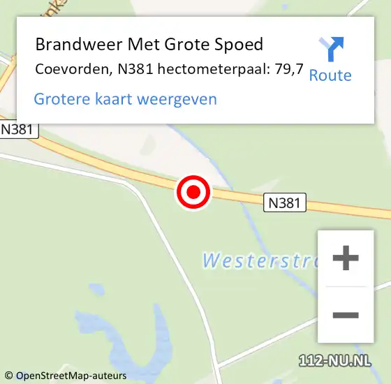 Locatie op kaart van de 112 melding: Brandweer Met Grote Spoed Naar Coevorden, N381 hectometerpaal: 79,7 op 10 juli 2024 06:40