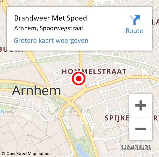 Locatie op kaart van de 112 melding: Brandweer Met Spoed Naar Arnhem, Spoorwegstraat op 10 juli 2024 06:42