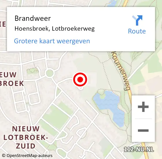 Locatie op kaart van de 112 melding: Brandweer Hoensbroek, Lotbroekerweg op 12 oktober 2014 15:18