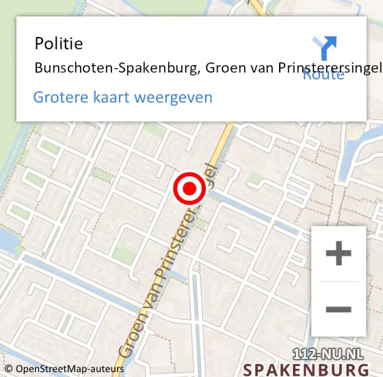 Locatie op kaart van de 112 melding: Politie Bunschoten-Spakenburg, Groen van Prinsterersingel op 10 juli 2024 07:39