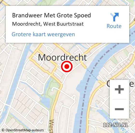 Locatie op kaart van de 112 melding: Brandweer Met Grote Spoed Naar Moordrecht, West Buurtstraat op 10 juli 2024 07:48