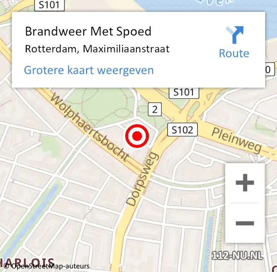 Locatie op kaart van de 112 melding: Brandweer Met Spoed Naar Rotterdam, Maximiliaanstraat op 10 juli 2024 08:26