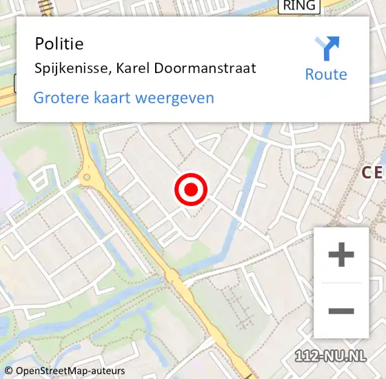 Locatie op kaart van de 112 melding: Politie Spijkenisse, Karel Doormanstraat op 10 juli 2024 08:33