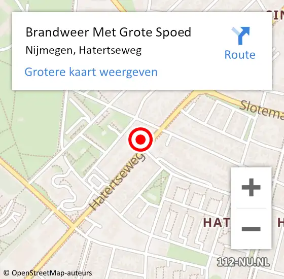 Locatie op kaart van de 112 melding: Brandweer Met Grote Spoed Naar Nijmegen, Hatertseweg op 10 juli 2024 08:39