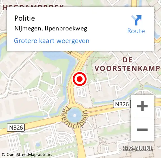 Locatie op kaart van de 112 melding: Politie Nijmegen, IJpenbroekweg op 10 juli 2024 08:41