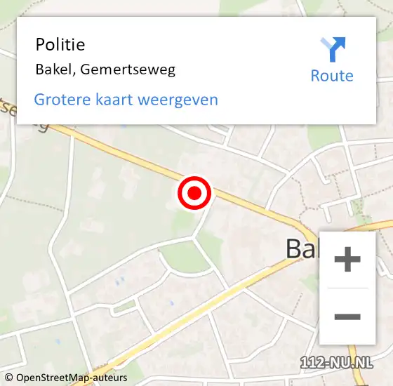 Locatie op kaart van de 112 melding: Politie Bakel, Gemertseweg op 10 juli 2024 08:59