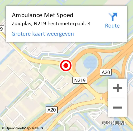 Locatie op kaart van de 112 melding: Ambulance Met Spoed Naar Zuidplas, N219 hectometerpaal: 8 op 10 juli 2024 09:13