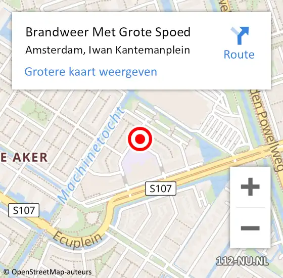 Locatie op kaart van de 112 melding: Brandweer Met Grote Spoed Naar Amsterdam, Iwan Kantemanplein op 10 juli 2024 10:02