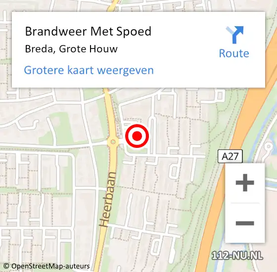 Locatie op kaart van de 112 melding: Brandweer Met Spoed Naar Breda, Grote Houw op 10 juli 2024 10:03