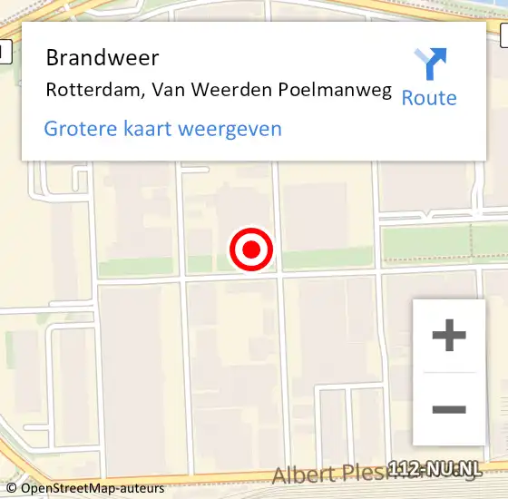 Locatie op kaart van de 112 melding: Brandweer Rotterdam, Van Weerden Poelmanweg op 10 juli 2024 10:03