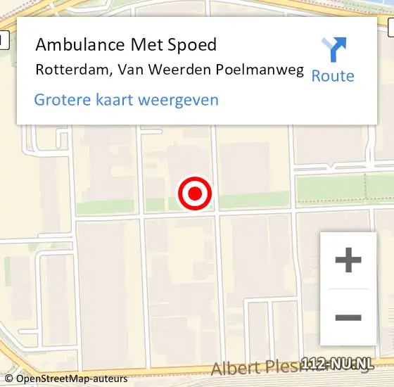 Locatie op kaart van de 112 melding: Ambulance Met Spoed Naar Rotterdam, Van Weerden Poelmanweg op 10 juli 2024 10:04