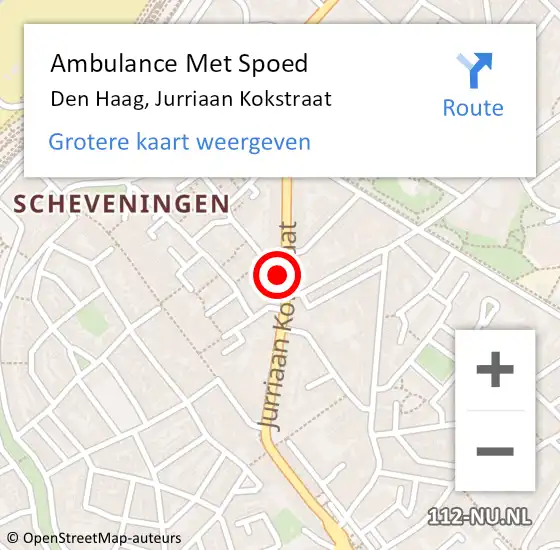 Locatie op kaart van de 112 melding: Ambulance Met Spoed Naar Den Haag, Jurriaan Kokstraat op 10 juli 2024 10:24