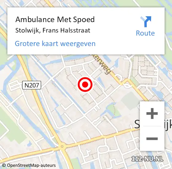 Locatie op kaart van de 112 melding: Ambulance Met Spoed Naar Stolwijk, Frans Halsstraat op 10 juli 2024 10:28