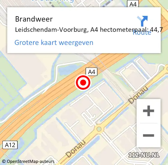 Locatie op kaart van de 112 melding: Brandweer Leidschendam-Voorburg, A4 hectometerpaal: 44,7 op 10 juli 2024 10:33