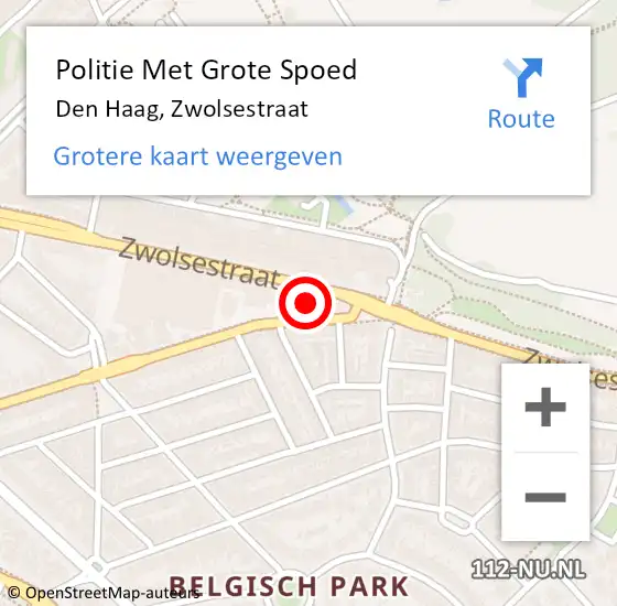 Locatie op kaart van de 112 melding: Politie Met Grote Spoed Naar Den Haag, Zwolsestraat op 10 juli 2024 10:35