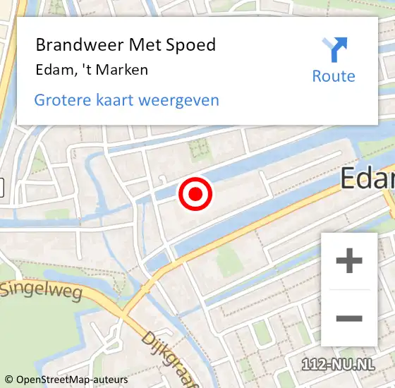 Locatie op kaart van de 112 melding: Brandweer Met Spoed Naar Edam, 't Marken op 10 juli 2024 10:37