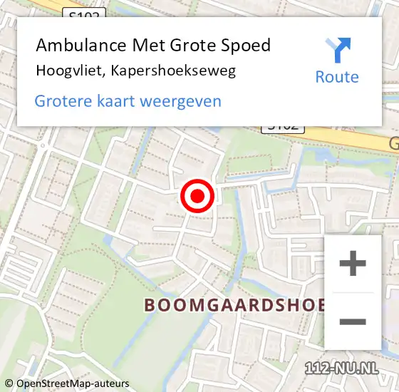 Locatie op kaart van de 112 melding: Ambulance Met Grote Spoed Naar Hoogvliet, Kapershoekseweg op 10 juli 2024 10:38