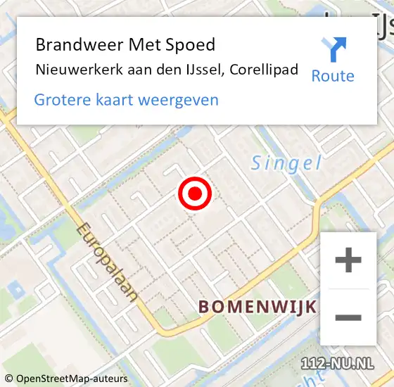 Locatie op kaart van de 112 melding: Brandweer Met Spoed Naar Nieuwerkerk aan den IJssel, Corellipad op 10 juli 2024 10:39