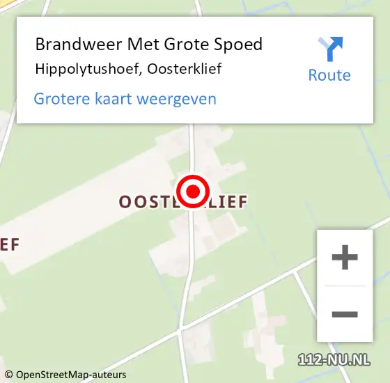 Locatie op kaart van de 112 melding: Brandweer Met Grote Spoed Naar Hippolytushoef, Oosterklief op 10 juli 2024 10:59