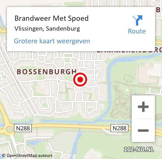 Locatie op kaart van de 112 melding: Brandweer Met Spoed Naar Vlissingen, Sandenburg op 10 juli 2024 11:08