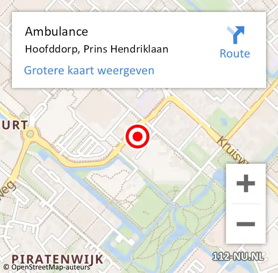 Locatie op kaart van de 112 melding: Ambulance Hoofddorp, Prins Hendriklaan op 10 juli 2024 11:09