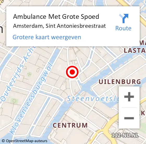 Locatie op kaart van de 112 melding: Ambulance Met Grote Spoed Naar Amsterdam, Sint Antoniesbreestraat op 10 juli 2024 11:13