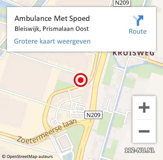 Locatie op kaart van de 112 melding: Ambulance Met Spoed Naar Bleiswijk, Prismalaan Oost op 10 juli 2024 11:20