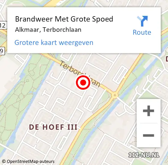 Locatie op kaart van de 112 melding: Brandweer Met Grote Spoed Naar Alkmaar, Terborchlaan op 10 juli 2024 11:26