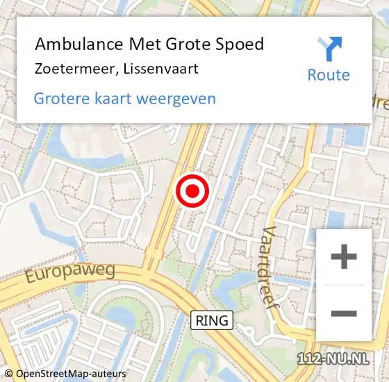 Locatie op kaart van de 112 melding: Ambulance Met Grote Spoed Naar Zoetermeer, Lissenvaart op 10 juli 2024 11:29