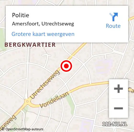 Locatie op kaart van de 112 melding: Politie Amersfoort, Utrechtseweg op 10 juli 2024 11:51