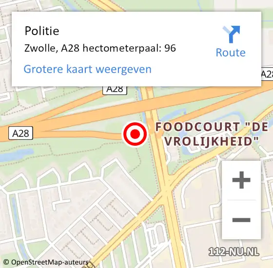 Locatie op kaart van de 112 melding: Politie Zwolle, A28 hectometerpaal: 96 op 10 juli 2024 11:54
