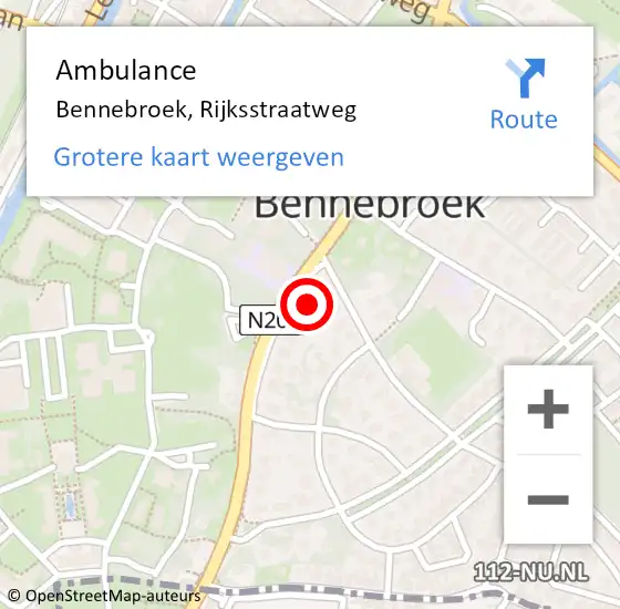 Locatie op kaart van de 112 melding: Ambulance Bennebroek, Rijksstraatweg op 10 juli 2024 12:10