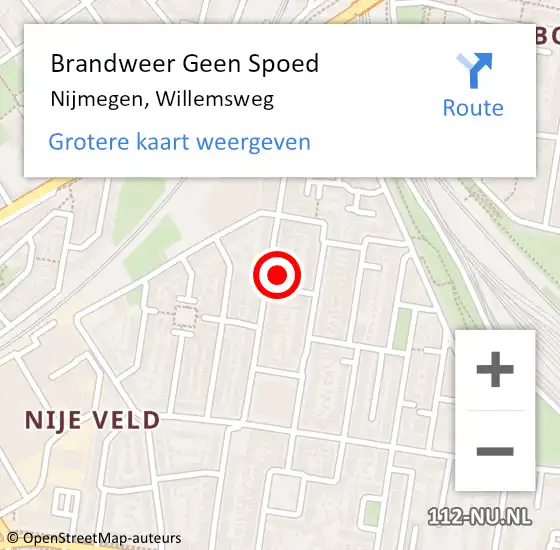 Locatie op kaart van de 112 melding: Brandweer Geen Spoed Naar Nijmegen, Willemsweg op 10 juli 2024 12:15