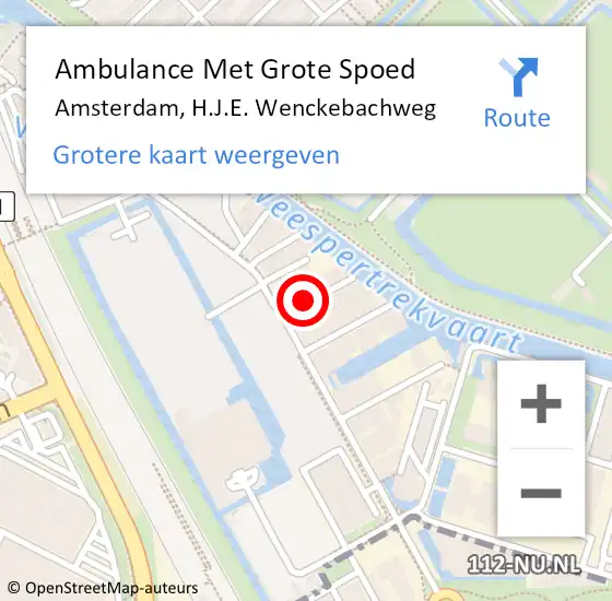 Locatie op kaart van de 112 melding: Ambulance Met Grote Spoed Naar Amsterdam, H.J.E. Wenckebachweg op 10 juli 2024 12:31