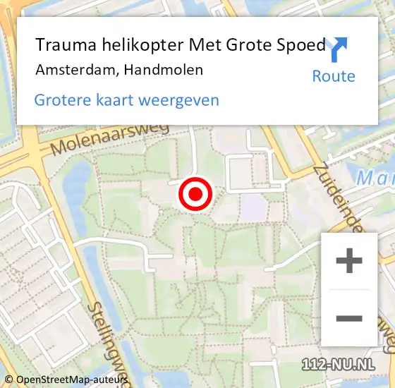 Locatie op kaart van de 112 melding: Trauma helikopter Met Grote Spoed Naar Amsterdam, Handmolen op 10 juli 2024 12:41