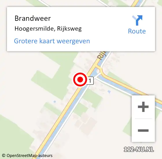 Locatie op kaart van de 112 melding: Brandweer Hoogersmilde, Rijksweg op 10 juli 2024 12:45