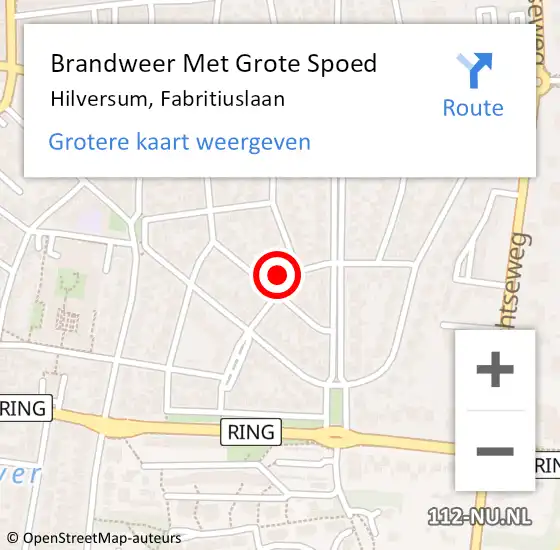 Locatie op kaart van de 112 melding: Brandweer Met Grote Spoed Naar Hilversum, Fabritiuslaan op 10 juli 2024 12:51